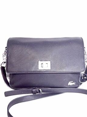 Lacoste Black Crossbody Bag with Silver Hardware and Croc Logo
